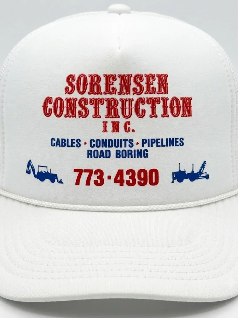 Sorensen Construction Printed All White Foam Rope Trucker Hat Snapback New Retro